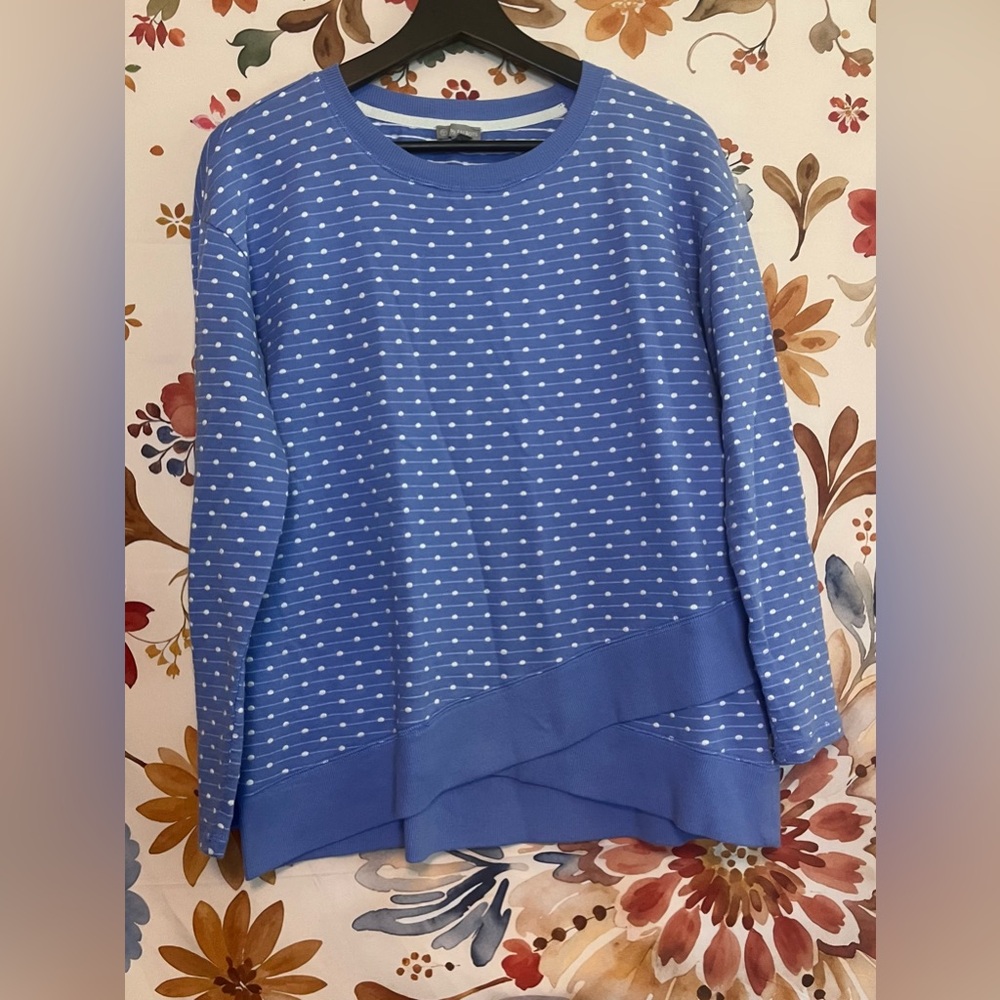 T by Talbots S Blue Purple White Dot Striped Preppy Light Office Casual Sweater